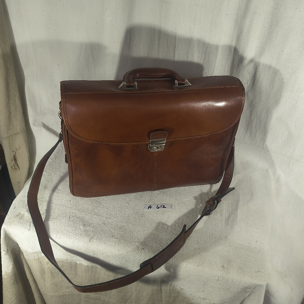 Leather Brown Briefcase / Messenger Bag Vintage 20" X 13" X 10" Tannery West - Picture 12 of 12